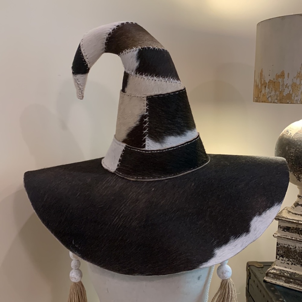 ONE OF A KIND Large Handmade Cowhide / hair on hide Witch hat - Picture 2 of 2